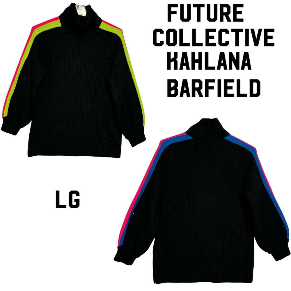 Future Collective Kahlana Barfield Black Neon Stripes Turtleneck LG LIKE NEW - Picture 1 of 14